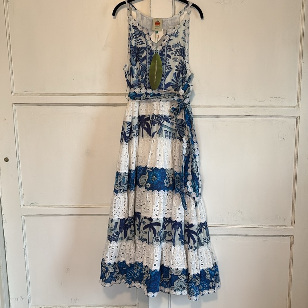 NWT Farm Rio Mixed Whites and Blue Prints Maxi Dress Floral White Eyelet Lace - Picture 8 of 8